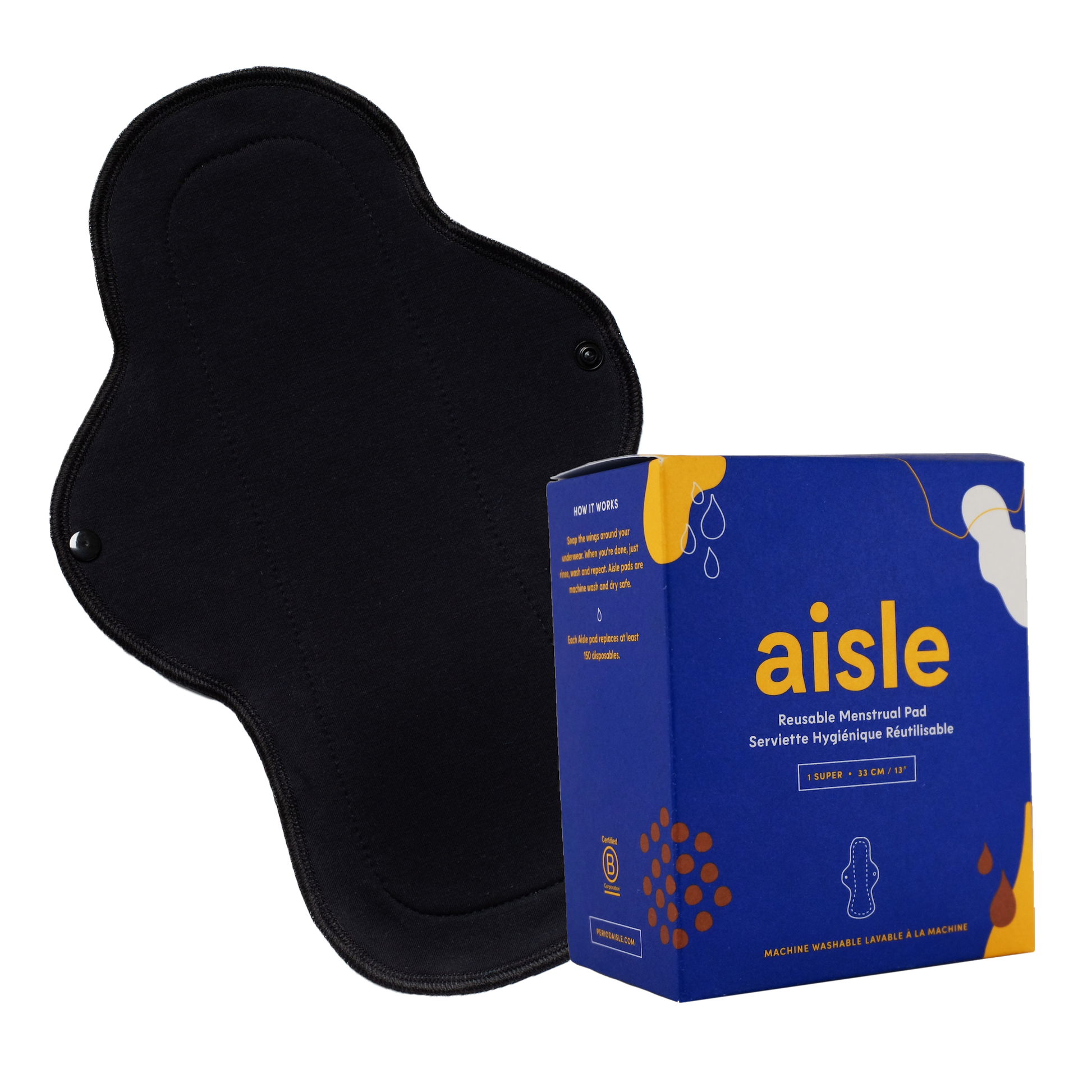 Aisle reusable cloth pad size Super packaging with black pad