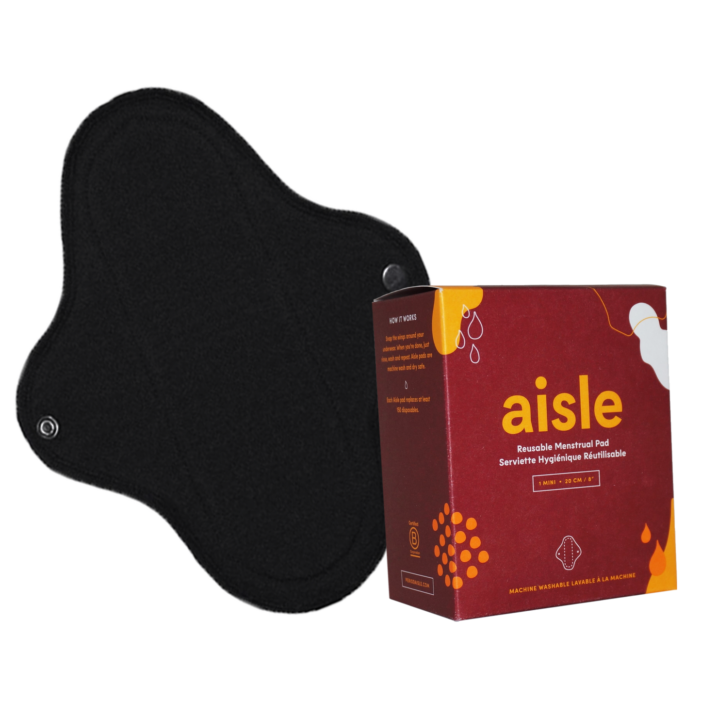 Aisle reusable cloth pad size Mini packaging with one black pad