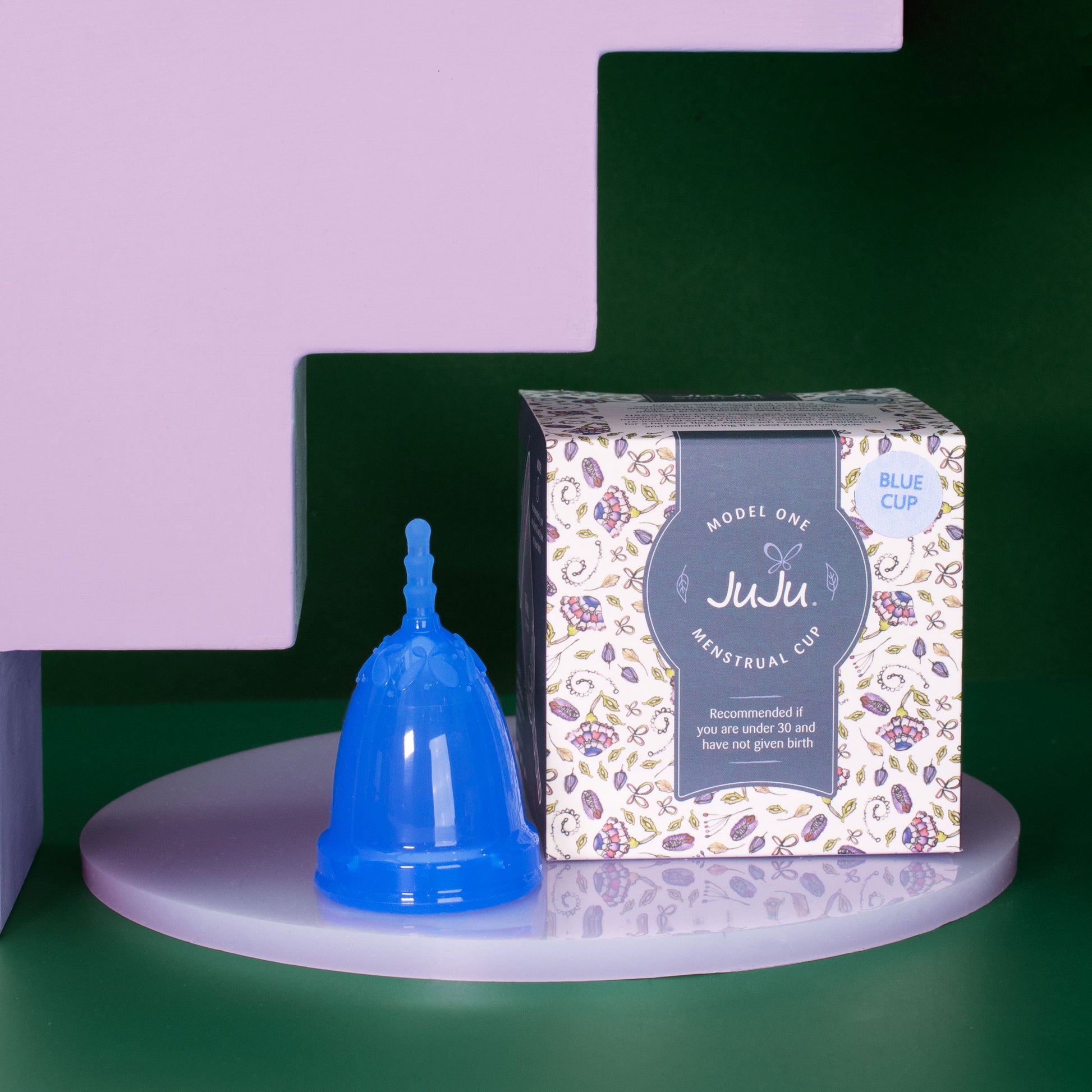 JuJu Australia menstrual cup in blue Model One