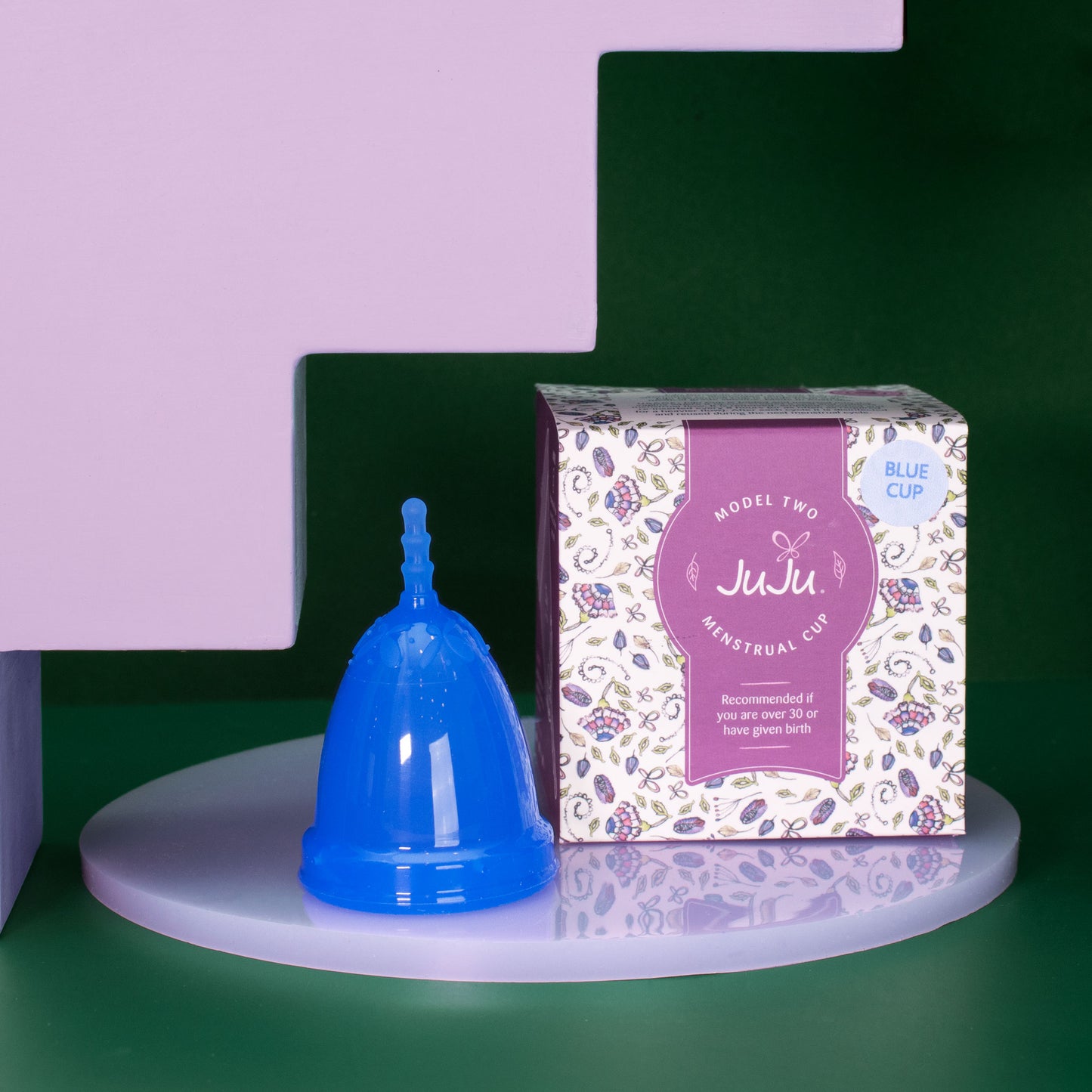 JuJu Australia menstrual cup in blue Model Four