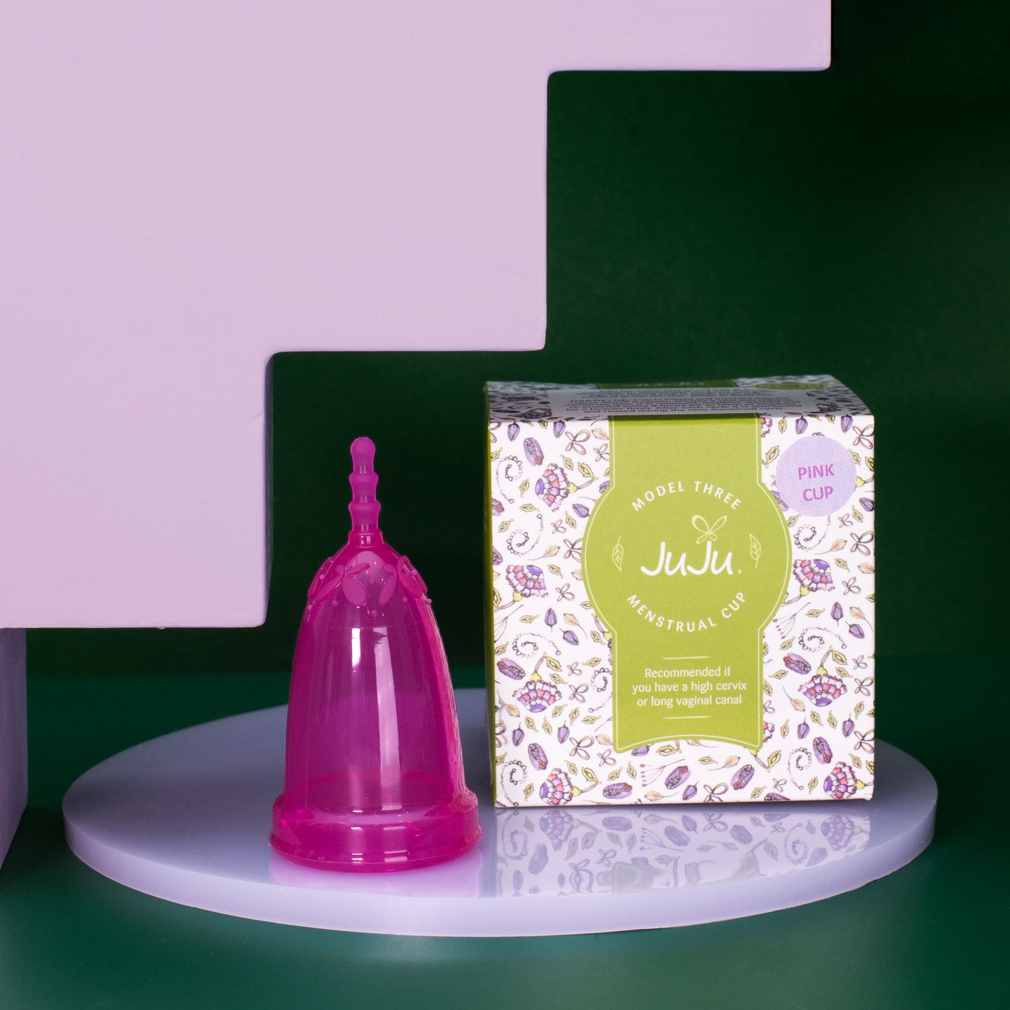 JuJu Australia menstrual cup in pink Model Three