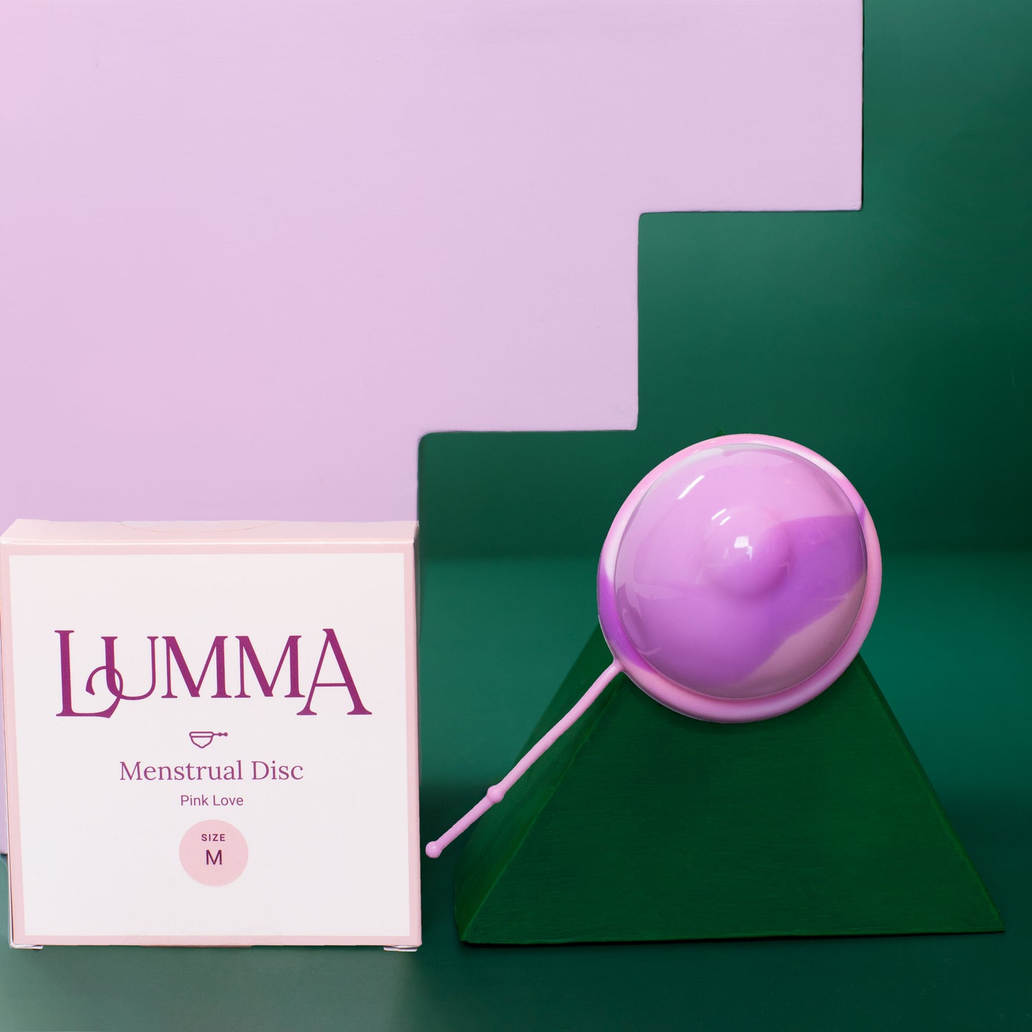 Lumma menstrual disc size Medium in pink love with packaging