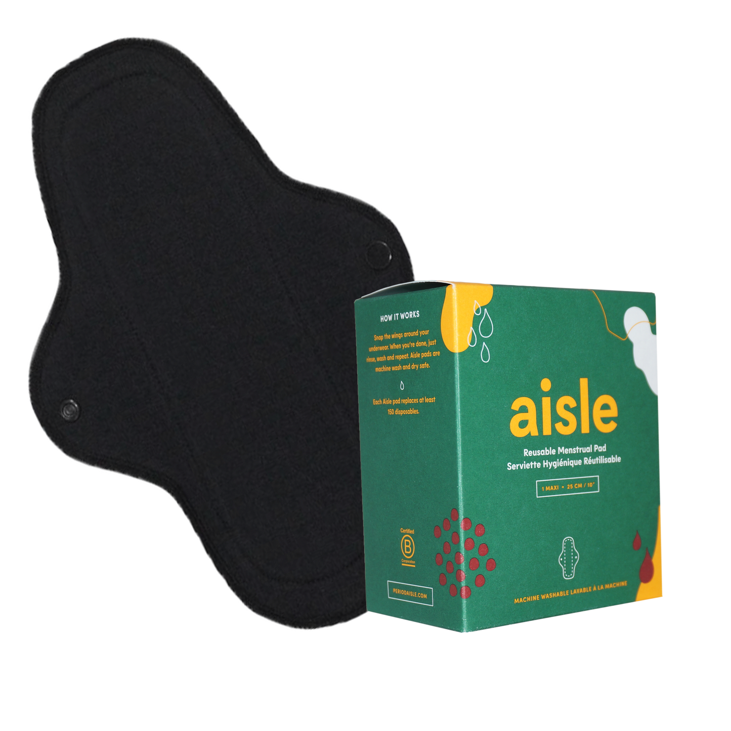 Aisle reusable cloth pad size Maxi packaging with black pad