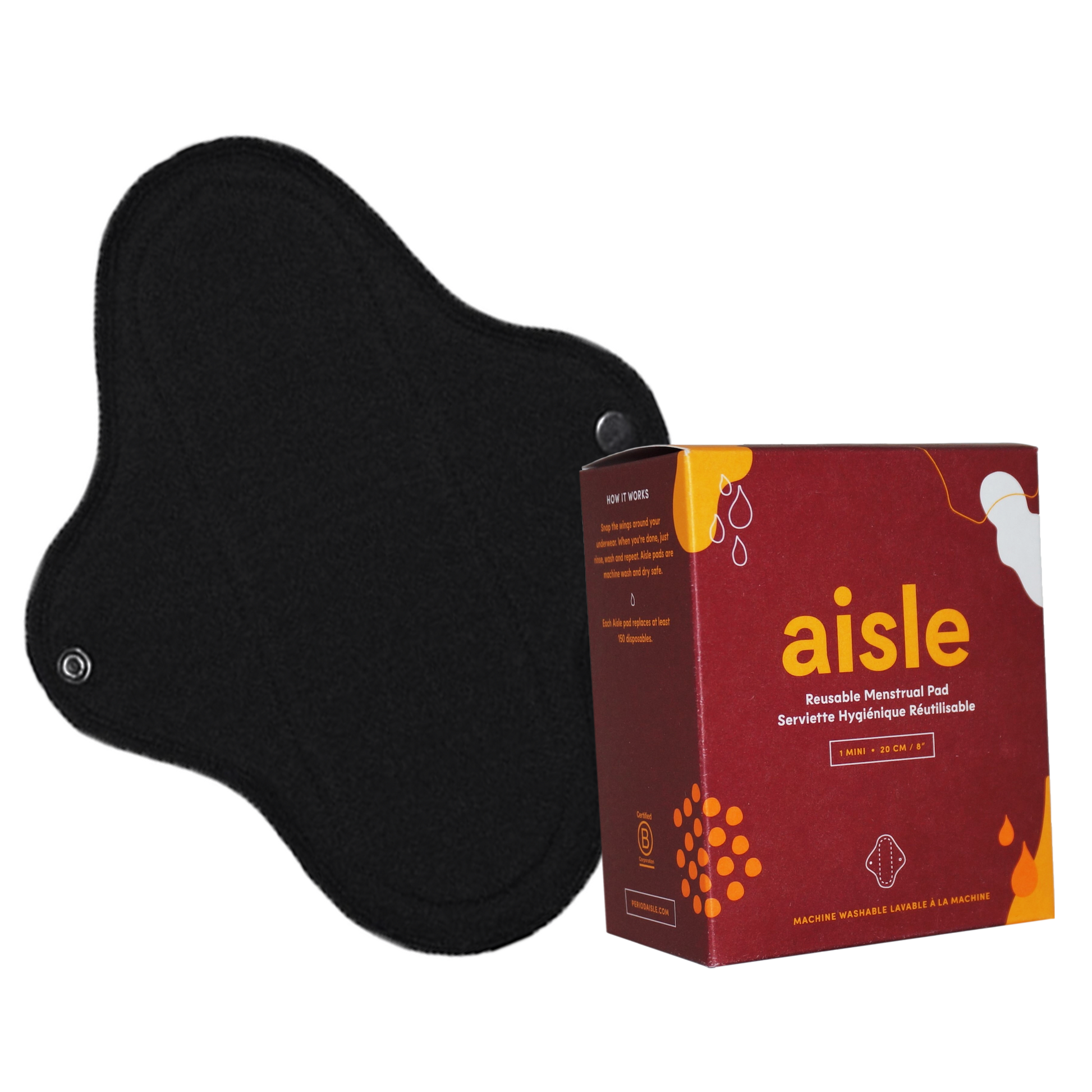 Aisle reusable cloth pad size Mini packaging with one black pad