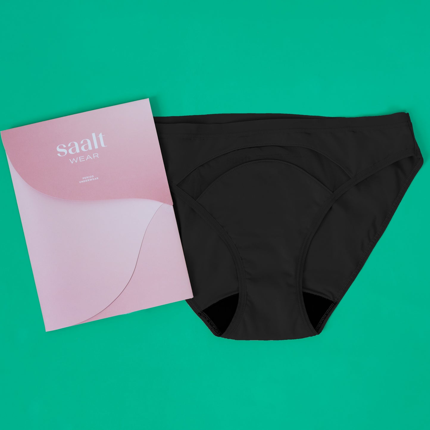 Saalt Wear Elemental Mesh Bikini Volcanic Black with packaging