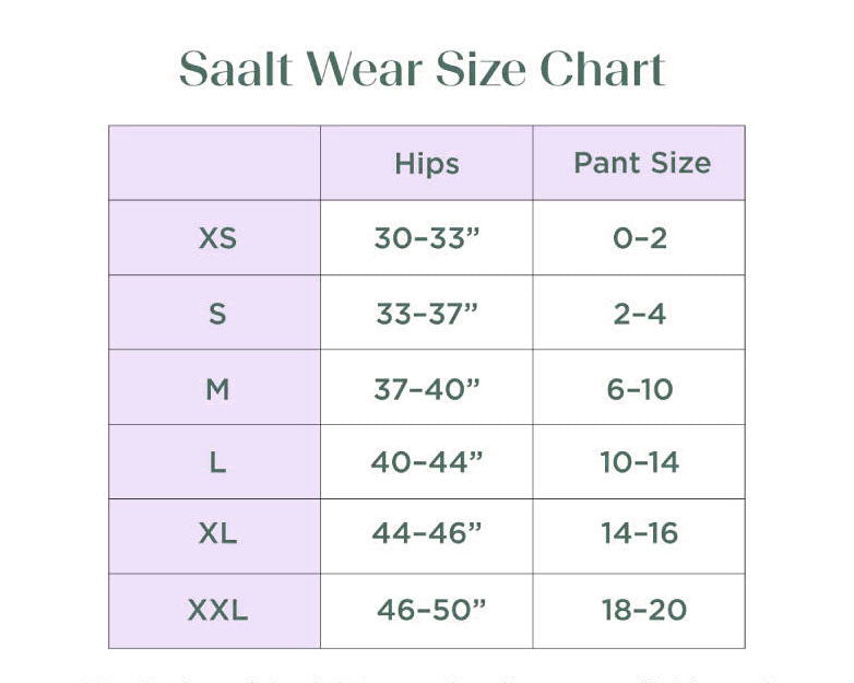 Saalt Wear size chart