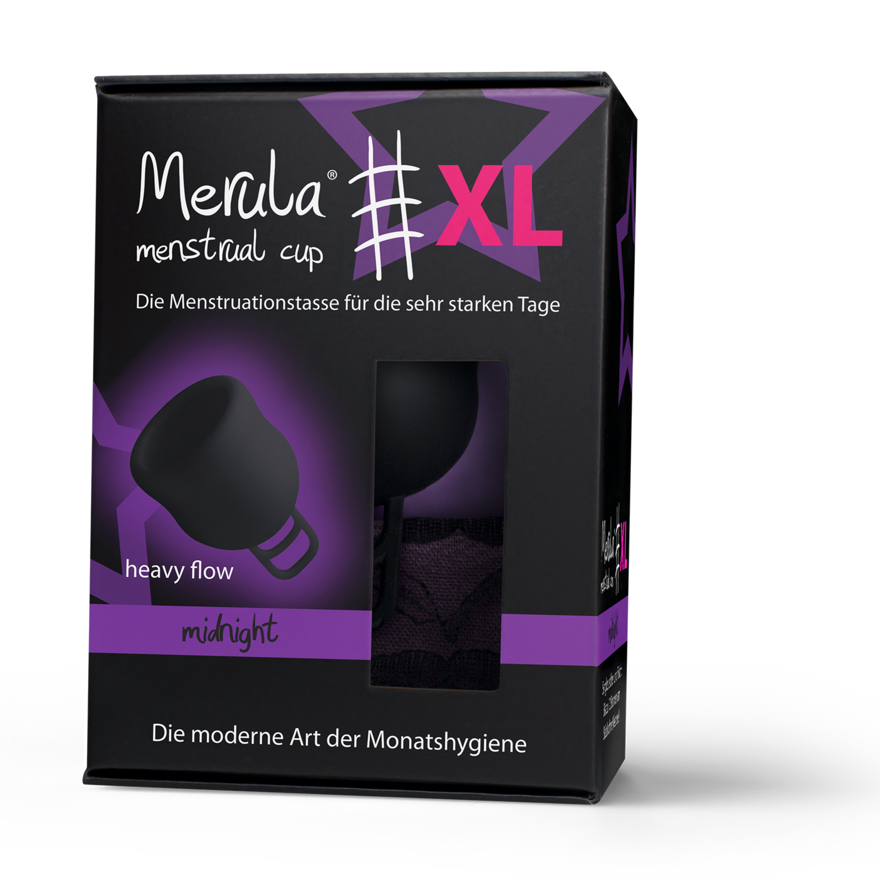 Merula XL in midnight black menstrual cup for heavy periods